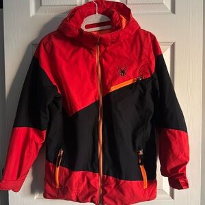 Spyder Boys Ski/Snow Jacket – Size 14, Red/Black, Hooded, Excellent Condition